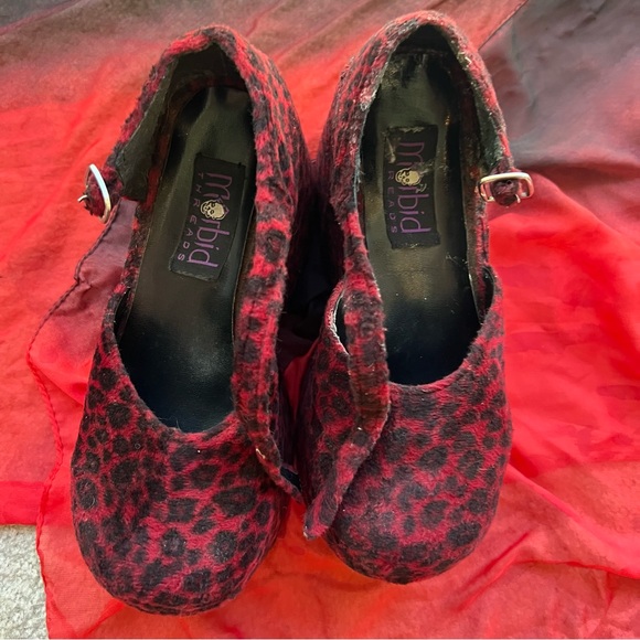 Vintage 90s Platforms-Red Leopard Velvet Morbid Threads Mary Janes 8.5 (*read) - Picture 16 of 16